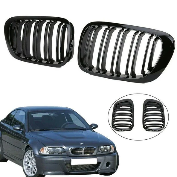 Bmw 3 Uyumlu Serisi E46 Ön Panjur Böbrek Çift Tırnak  (1998-2005) ürün görseli 1