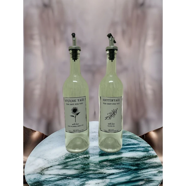 Cam 2li 750 ML Şeffaf Sızdırmaz Zeytinyağı ve Ayçiçek Yağı Şişesi Yağdanlık ürün görseli 1