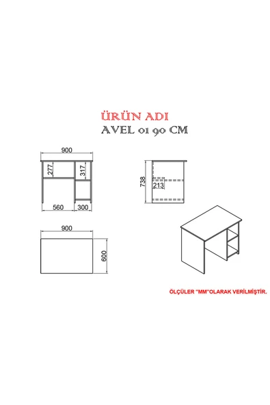 Kalender Dekor Avel 90 Cm Çalışma Masası Av02 - Resim 4
