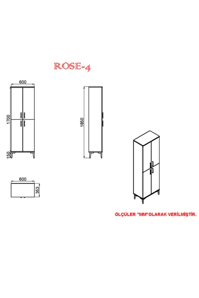 Kalender Dekor Rose-4 Çok Amaçlı Mutfak Dolabı - Resim 5