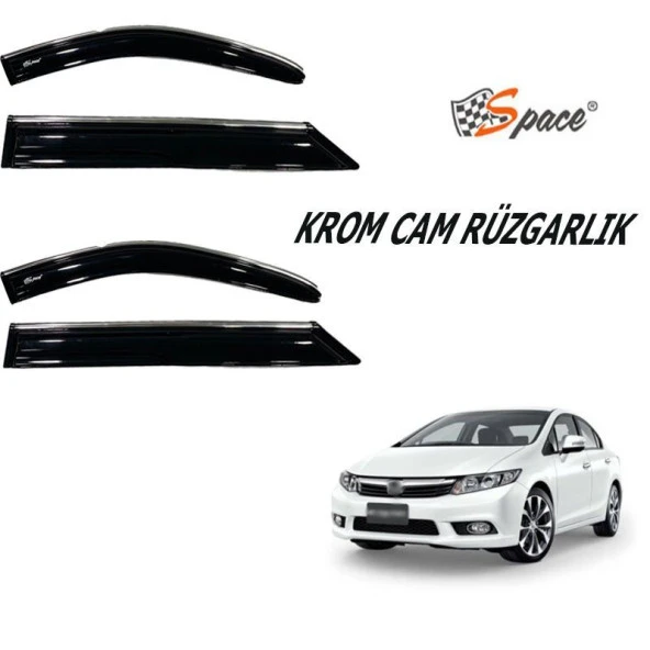 Krom Cam Uyumlu Rüzgarlığı 1.2Mm Honda Civic 2012-2015 4Lü / Caru429 ürün görseli 1