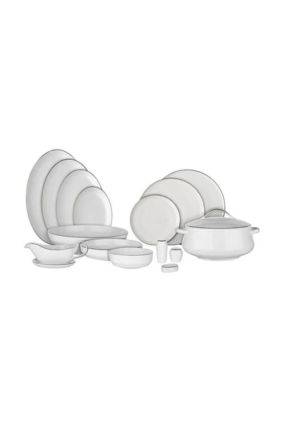 Evaliza Hanedan 2mm Shiny Platin 60 Parça 12 Kişilik Yemek Takımı ürün görseli 1