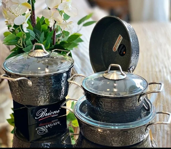 Brioni Copper 7 Parça Tencere Seti - Platin - Resim 2