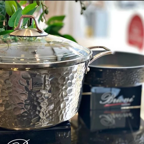Brioni Copper 7 Parça Tencere Seti - Platin - Resim 6