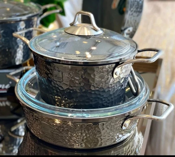 Brioni Copper 7 Parça Tencere Seti - Platin - Resim 4