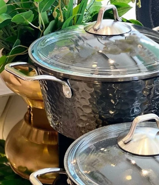 Brioni Copper 7 Parça Tencere Seti - Platin - Resim 8