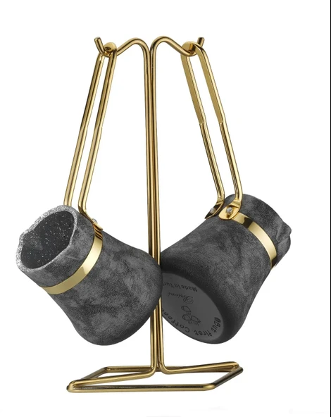 Brioni Royal Stone 3 Parça Cezve Takımı - Kumtaşı/Altın ürün görseli 1