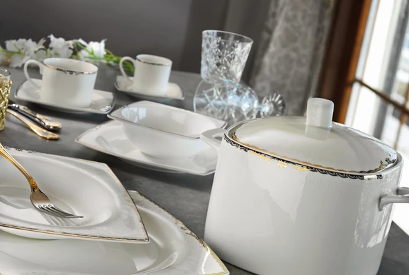 Aryıldız Bone Square Porselen 60 Parça Yemek Takımı - 31002 ürün görseli 1