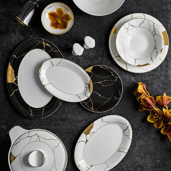 Jumbo Marble Bone 61 Parça 12 Kişilik Yemek Takımı ürün görseli 1
