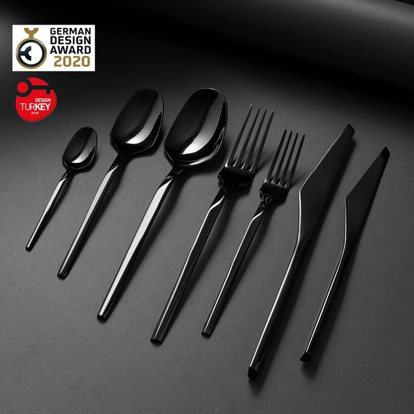Jumbo 5100 Quartz Titanyum Siyah 84 Parça 12 Kişilik Çatal Kaşık Bıçak Seti ürün görseli 1