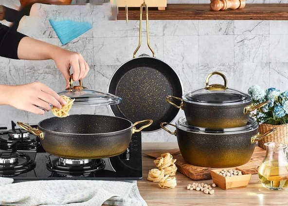Kahramanlar Fiesta Gold-Siyah 7 Parça Granit Tencere Seti ürün görseli 1