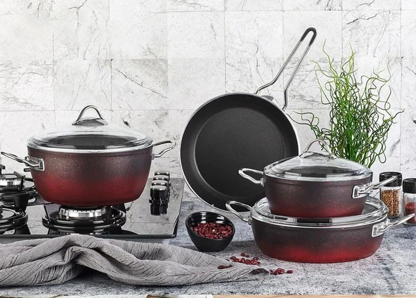 Kahramanlar Fiesta Red-Black 7 Parça Granit Tencere Seti ürün görseli 1
