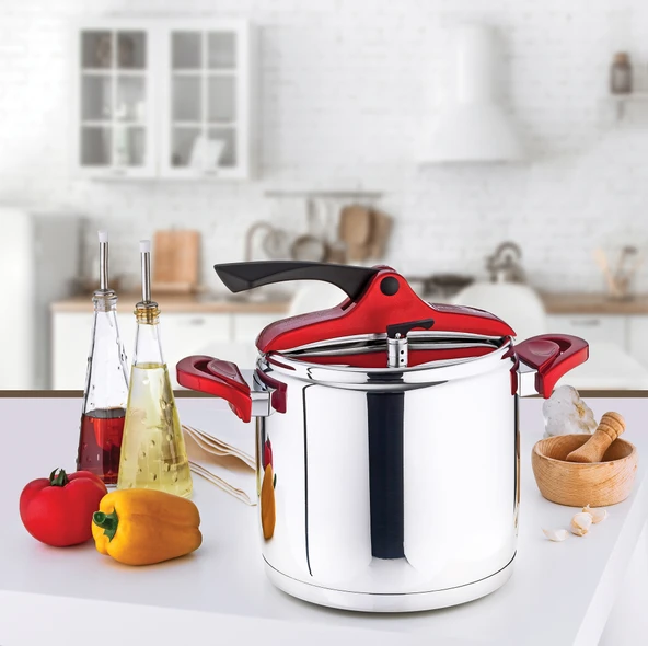 Safinox Vision 6 Litre Bakalit Kulplu Düdüklü Tencere - Kırmızı ürün görseli 1