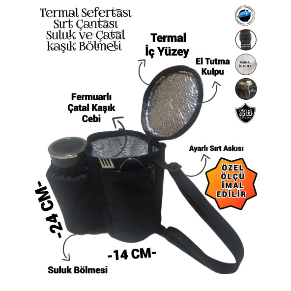 Sevbags Termal Sefertası Sırt Çantası Suluk ve Çatal Kaşık Cepli ürün görseli 1