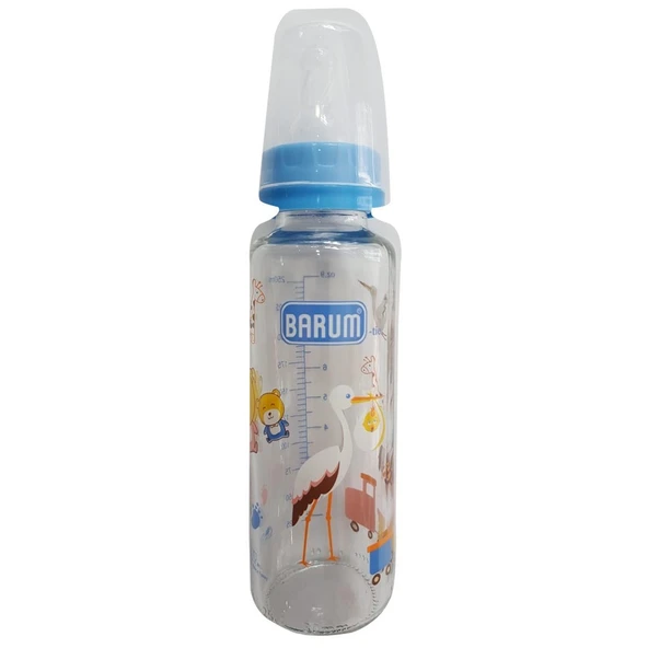 Barum Cam Leylekli Teren Desenli Bebek Biberon Mavi 250 ml ürün görseli 1