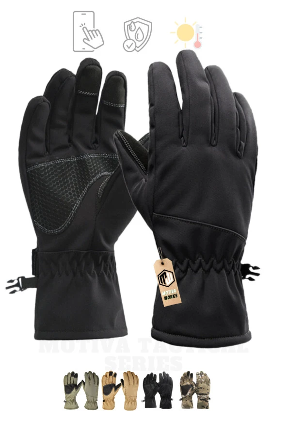 Su Geçirmez Softshell Siyah Motosiklet Taktik Askeri Spor Kışlık Kar Balıkçı Eldiveni ürün görseli 1