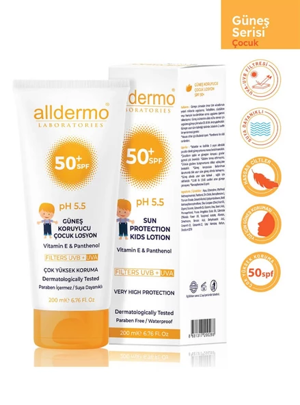 Alldermo Çocuk Güneş Losyonu SPF50 200 ml ürün görseli 1