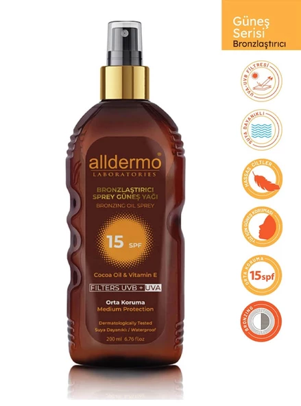 Alldermo Bronzlaştırıcı Sprey Güneş Yağı Spf 15 200 ml ürün görseli 1