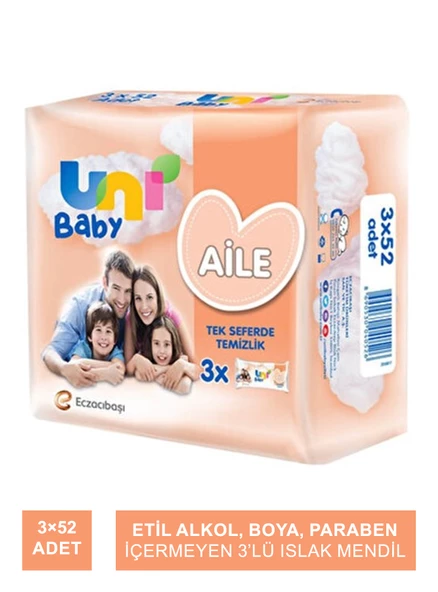 Uni Baby Aile Islak Mendil 3x52 Adet ürün görseli 1