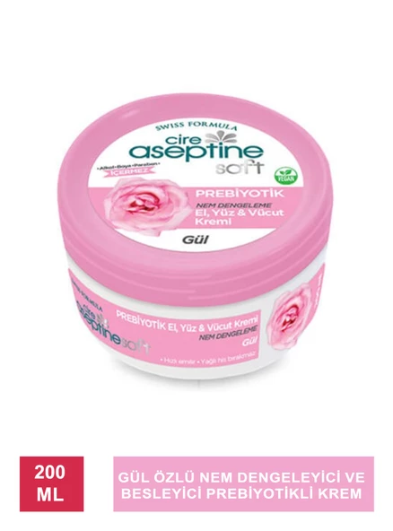 Cire Aseptine Soft Gül Özlü Nem Dengeleyici ve Besleyici Prebiyotikli Krem 200 ml ürün görseli 1