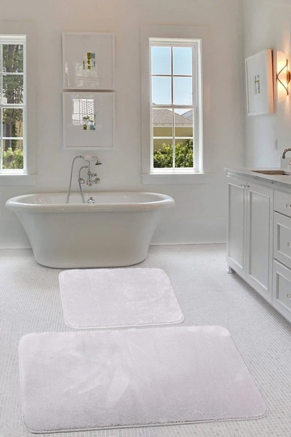 Relax Gri Köşeli 60x100 + 50x60 cm 2li Pufidik Banyo Paspası Seti Kaymaz Yıkanabilir Klozet Takımı ürün görseli 1