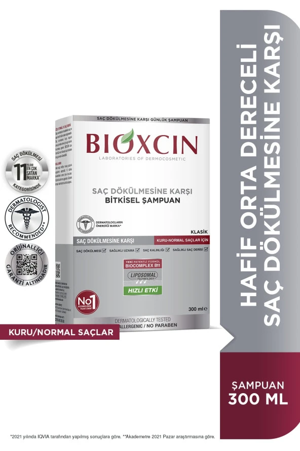 Bioxcin Klasik Kuru Ve Normal Saçlar Için Şampuan 300 Ml - Genesis Şampuan Dökülme Karşıtı ürün görseli 1