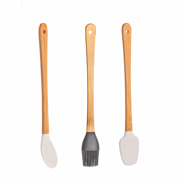 Porsima Mıen 3 Parça Mini Silikon Kaşık Spatula Fırça - Yanmaz Yapışmaz Hazırlık Seti - 23 cm ürün görseli 1