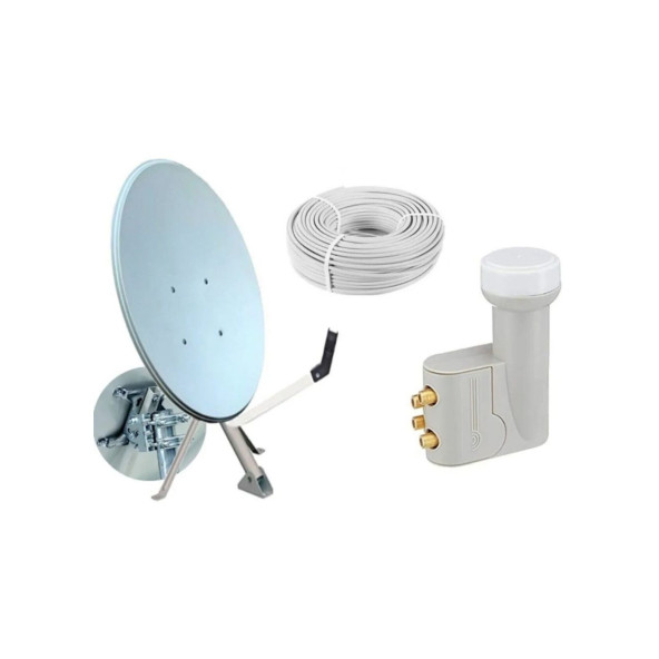 80cm Ofset Çanak Anten Full Set + Dörtlü Lnb + 25 mt Anten Kablosu ürün görseli 1