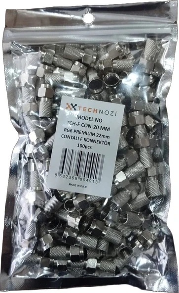 Contalı F Konnektör Rg6 Premium 22mm 100adet ürün görseli 1