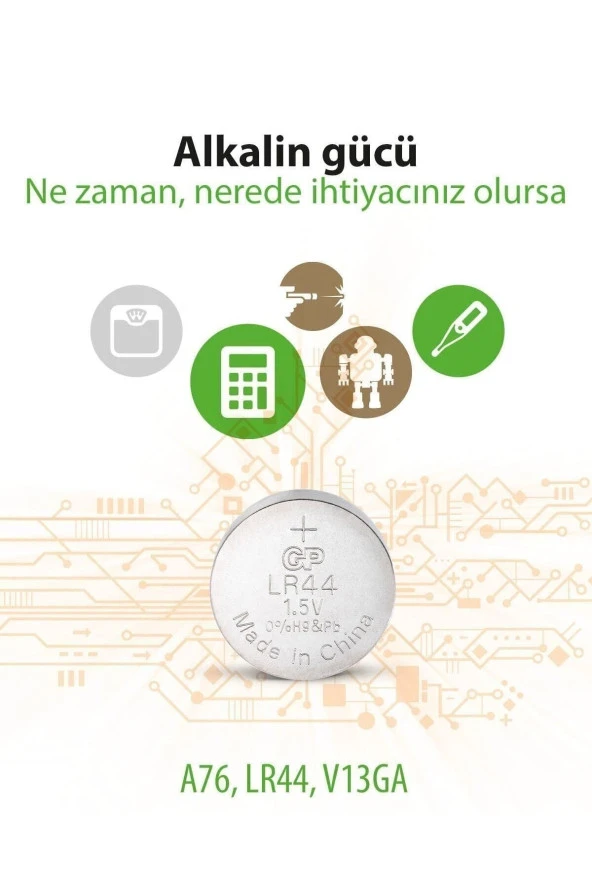 5li LR44 Alkalin Düğme Pil (GPA76-C5) - Resim 4
