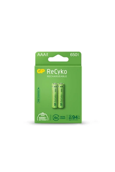 Gp Recyko Şarjlı Pil Aaa Ince 650mah (2 ADET) ürün görseli 1
