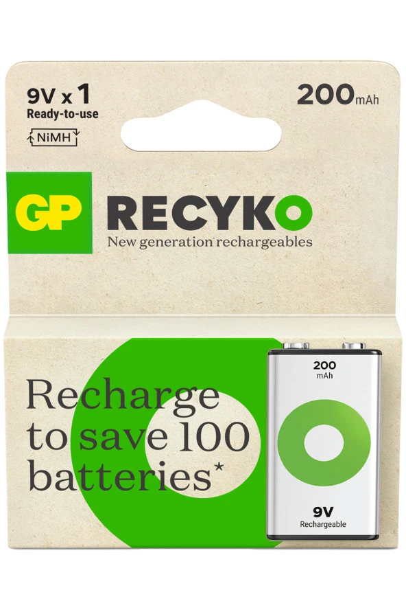 ReCyko 200 9V Boy Ni-Mh Şarjlı Pil, 8.4 Volt, Tekli Kart ürün görseli 1