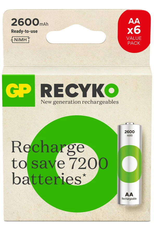 ReCyko 2700 AA Kalem Ni-Mh Şarjlı Pil, 1.2 Volt, 6lı Kart ürün görseli 1