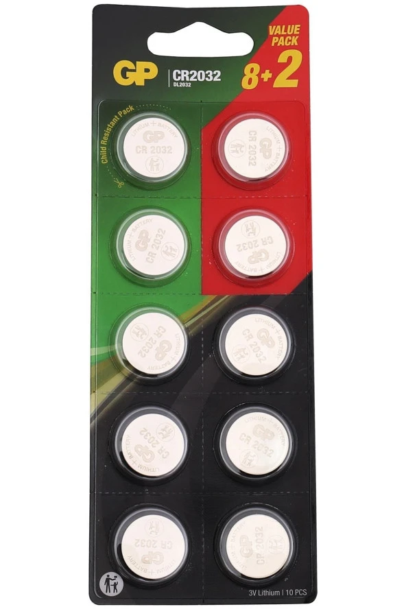 Cr2032 Boy Lityum Düğme Pil, 3 Volt, 10lu Kart ürün görseli 1