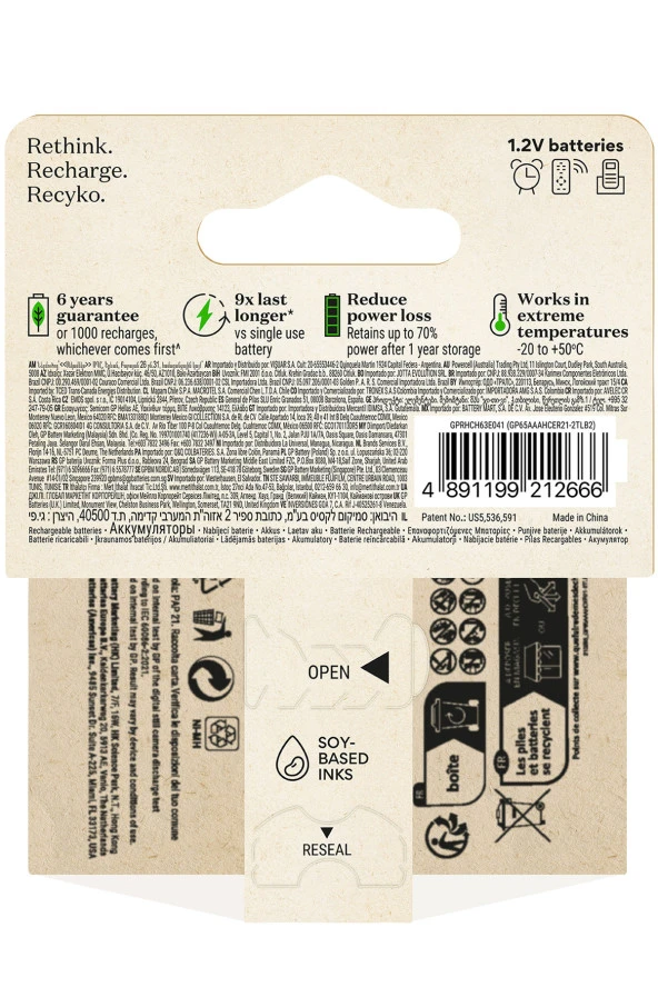 ReCyko 650 AAA İnce Kalem Ni-Mh Şarjlı Pil, 1.2 Volt, 2li Kart ürün görseli 1