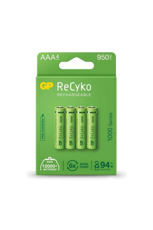 Recyko Şarjlı Pil Aaa Ince Kalem 950mah 1000 Serıes Ni-mh (4 Adet) ürün görseli 1
