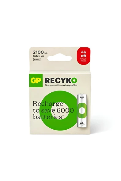 Recyko 2100 mAh AA Kalem Ni-mh Şarjlı Pil, 1.2 Volt, 6'lı Kart ürün görseli 1