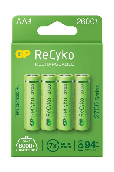 Recyko 2700 Aa Kalem Ni-mh Şarjlı Pil, 1.2 Volt, 4'lü Kart ürün görseli 1