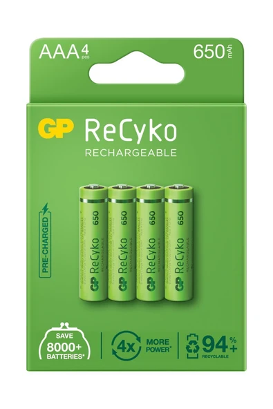 Recyko 650 Aaa Ince Kalem Ni-mh Şarjlı Pil, 1.2 Volt, 4'lü Kart ürün görseli 1