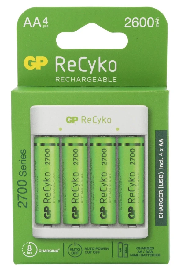 Recyko E411 Usb Aa-aaa Şarj Cihazı + Recyko 2700 Mah Aa Kalem Pil 4lü ürün görseli 1