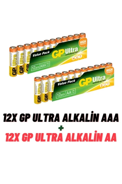 Gp Ultra Alkalin 12'li Aa Boy Kalem Pil & Gp Ultra Alkalin 12'li Aaa Boy Ince Pil ürün görseli 1