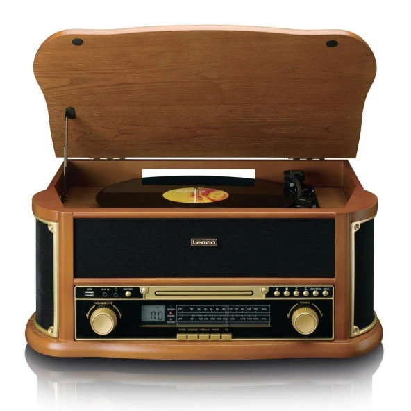 Lenco Classic Phono TCD-2571 Retro Pikap Bluetooth USB DAB+/FM Radyo CD Kaset AHŞAP Plak Çalar ürün görseli 1