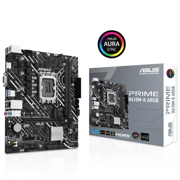 ASUS PRIME H610M-K ARGB Intel H610 LGA1700 DDR5 5600Mhz mATX Anakart ürün görseli 1