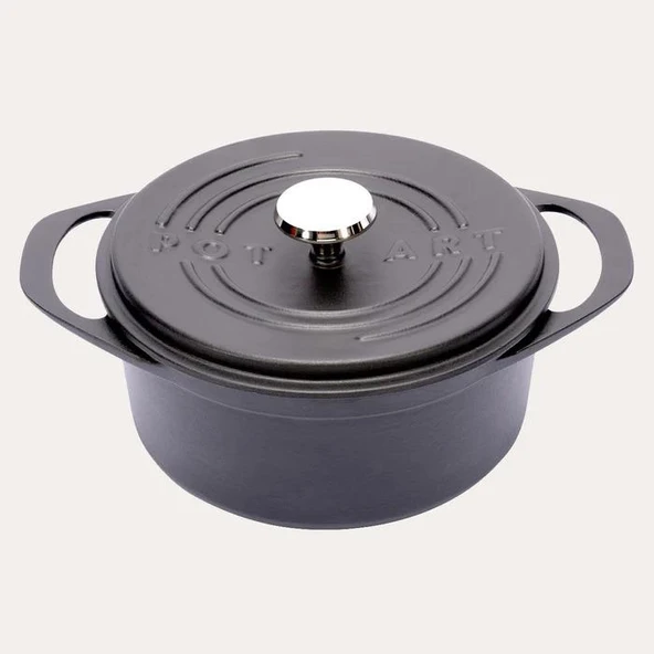 Sürel Potart 24 cm Yuvarlak Döküm Tencere Mat Siyah ürün görseli 1