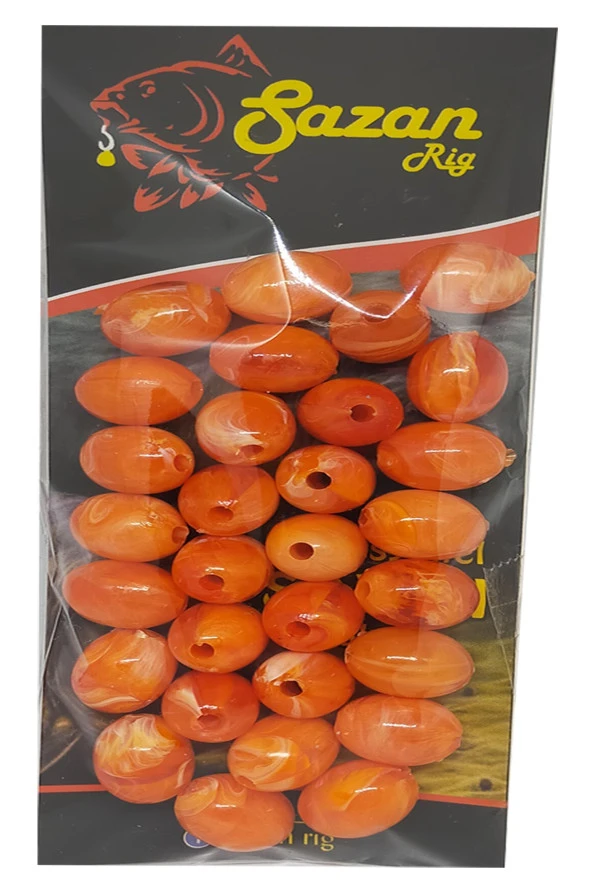 Oval Boncuk Ebruli Kırmızı 14 Mm (Dar Delik) - Resim 3