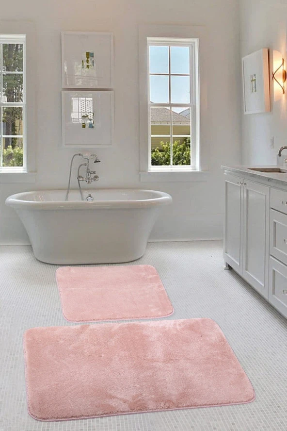 Relax Pudra Köşeli 60x100 + 50x60 cm 2li Pufidik Banyo Paspası Seti Kaymaz Klozet Takımı ürün görseli 1