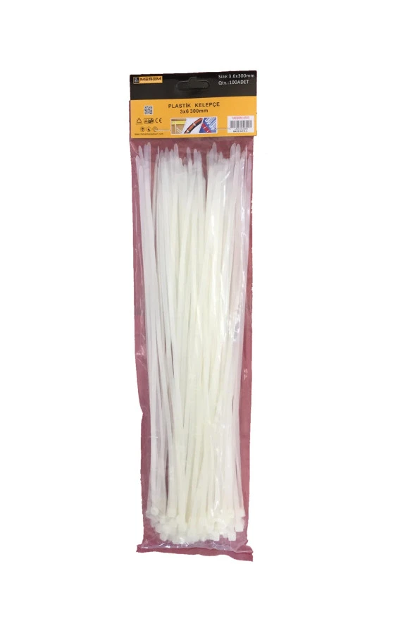 Cırtlı Plastik Kelepçe 3,6x300mm 100 Adet Beyaz ürün görseli 1