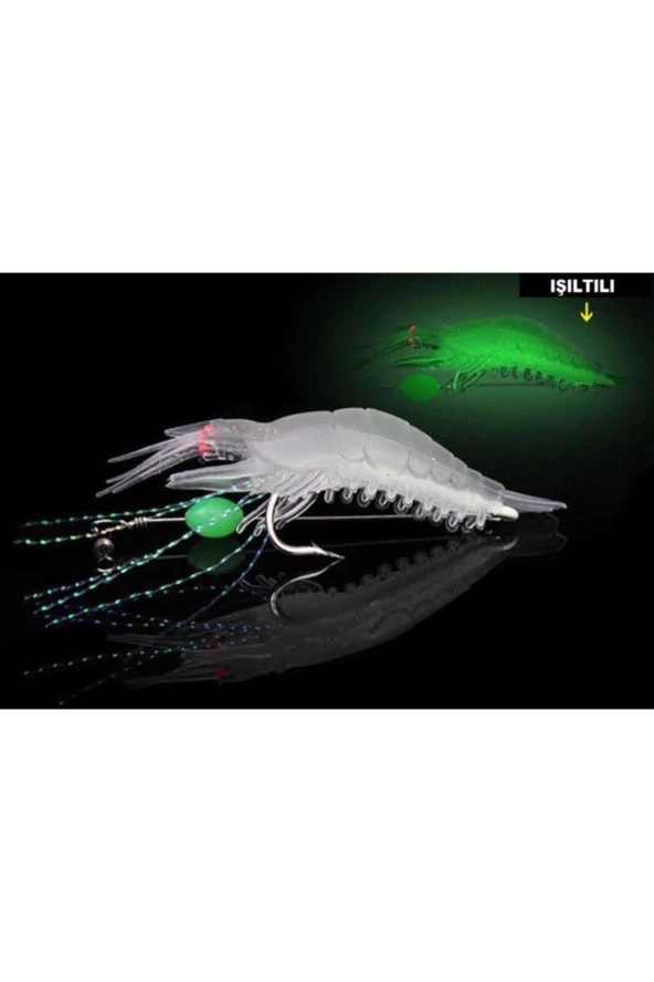 Karides Shrimp Glow Sahte Silikon Balık Yemi Fosforlu Kancalı 7.5 Cm 5.5 Gr ürün görseli 1