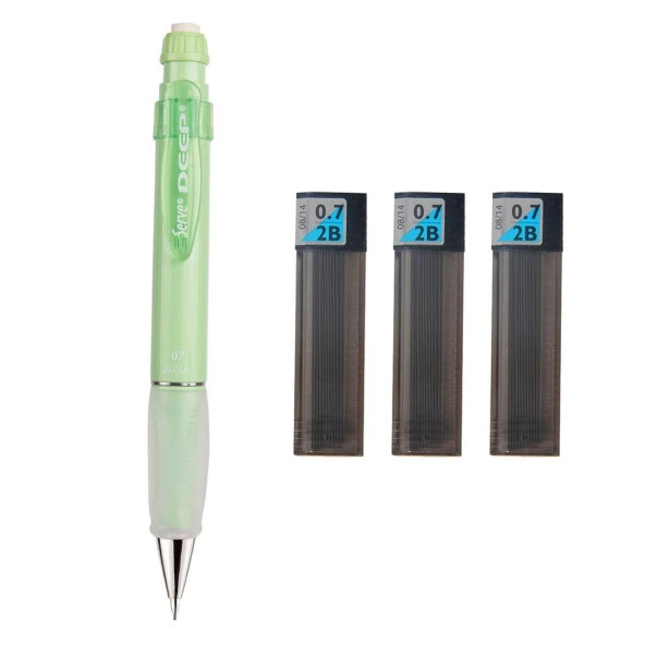 Serve Deep Mekanik Kurşun Kalem Pastel Renk 0.7 mm Elma Yeşili + Tombow 0.7 mm 2b Uç 3 Adet ürün görseli 1
