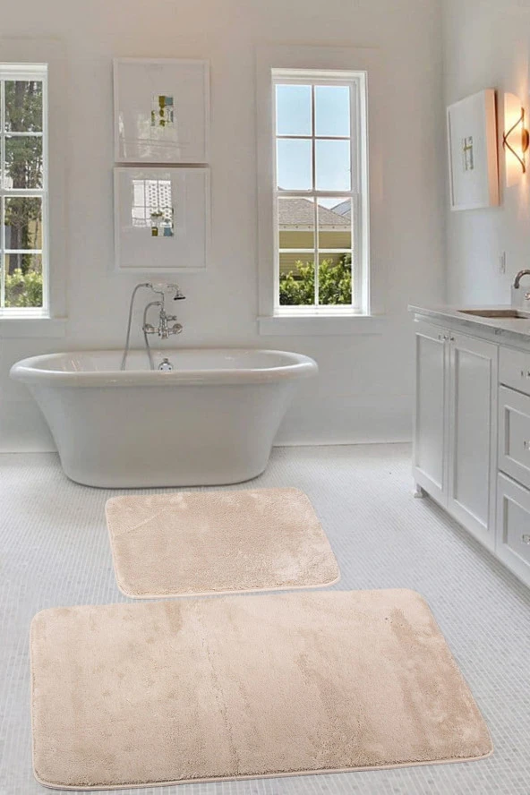 Relax Vizon Köşeli 60x100 + 50x60 cm 2li Pufidik Banyo Paspası Seti Kaymaz Klozet Takımı ürün görseli 1